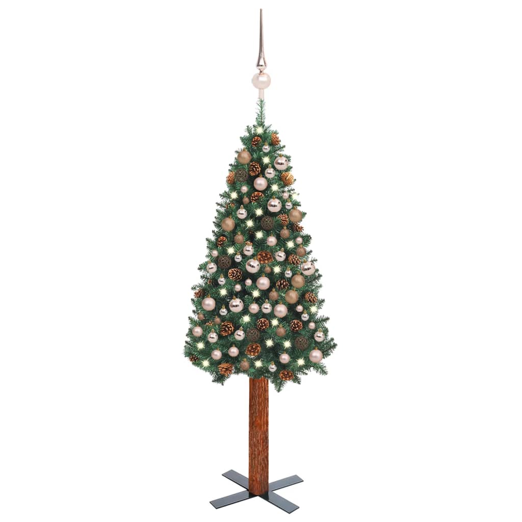 Kunstkerstboom Met Led's En Kerstballen Smal 210 Cm Pvc Groen