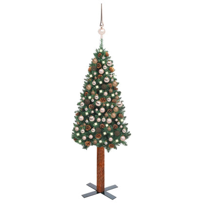 Kunstkerstboom Met Led's En Kerstballen Smal 210 Cm Pvc Groen