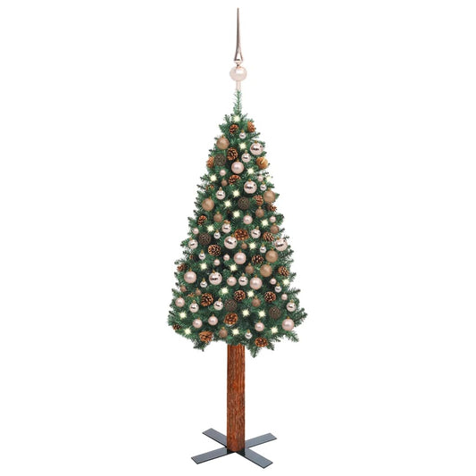 Kunstkerstboom Met Led's En Kerstballen Smal 210 Cm Pvc Groen
