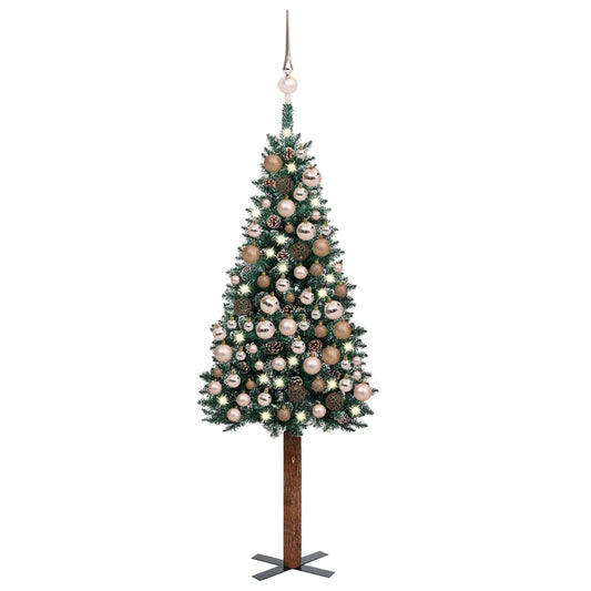Kerstboom Met Led's En Kerstballen Smal 150 Cm Groen