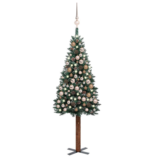 Kerstboom Met Led's En Kerstballen Smal 180 Cm Groen
