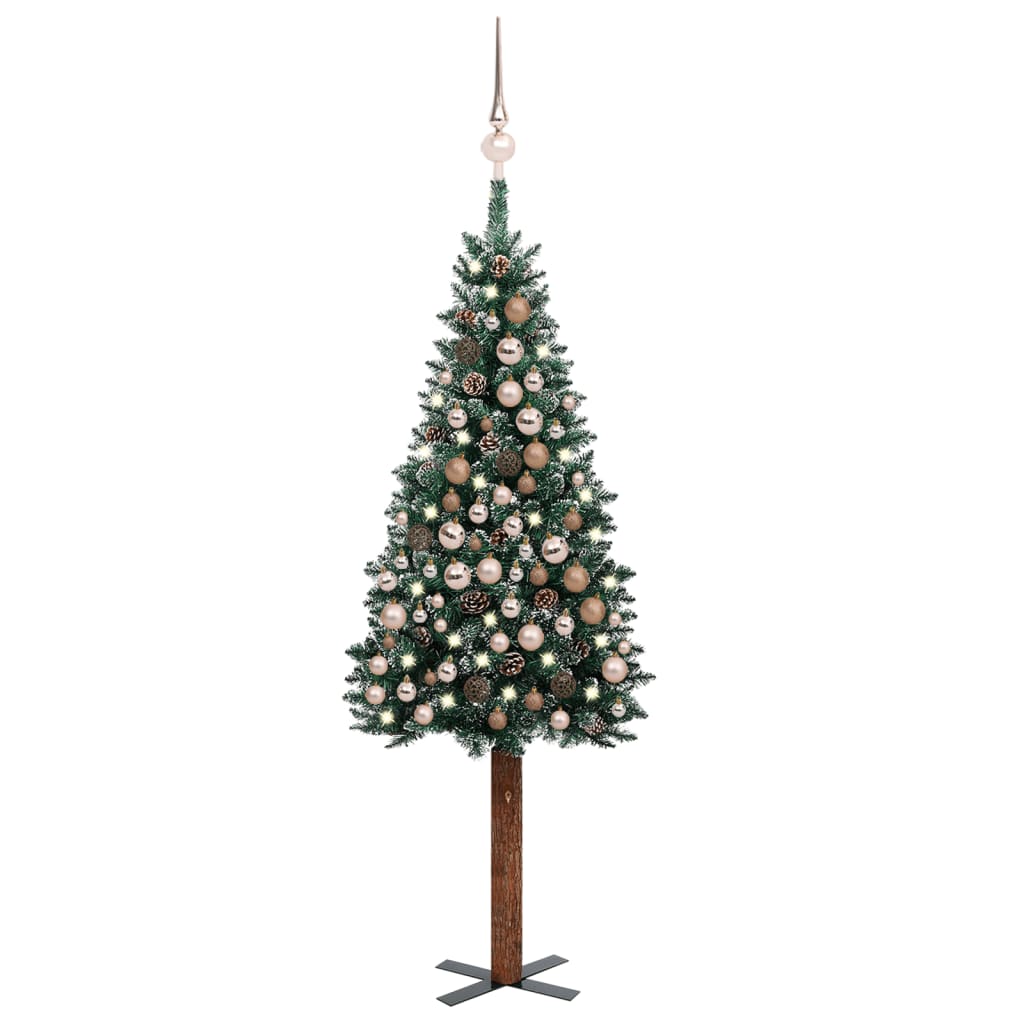 Kerstboom Met Led's En Kerstballen Smal 210 Cm Groen