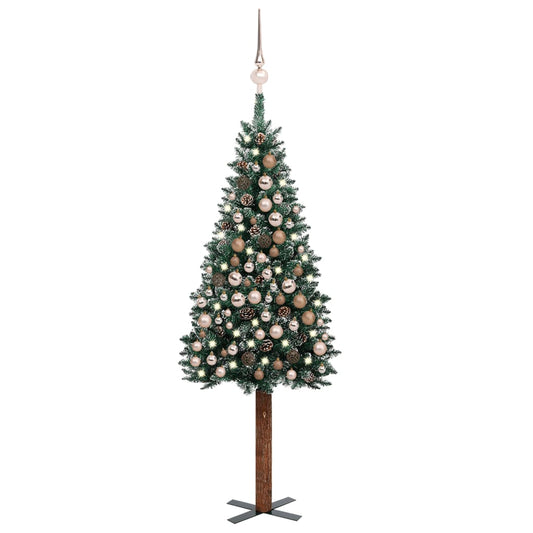 Kerstboom Met Led's En Kerstballen Smal 210 Cm Groen