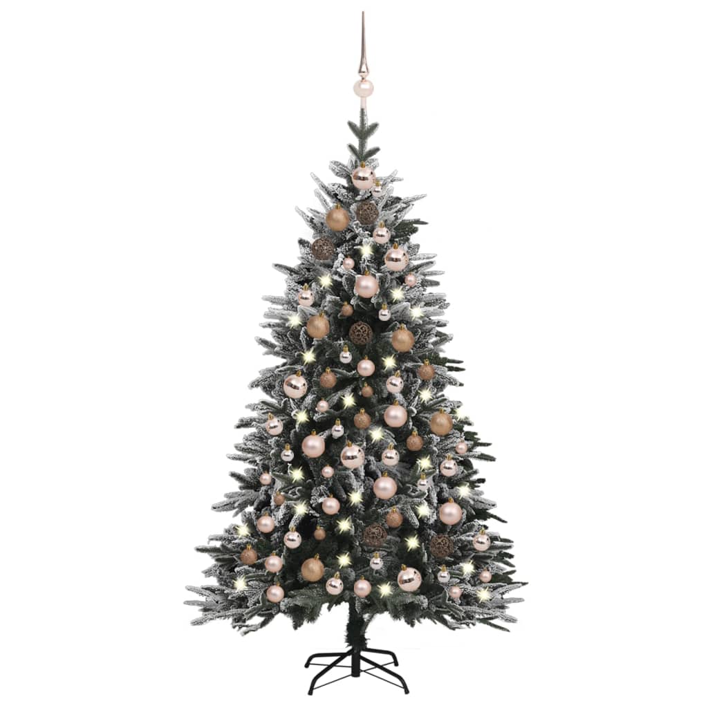 Kunstkerstboom Met Led's, Kerstballen En Sneeuw 120 Cm Pvc Pe