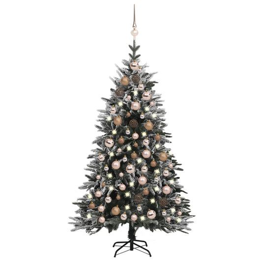 Kunstkerstboom Met Led's, Kerstballen En Sneeuw 120 Cm Pvc Pe