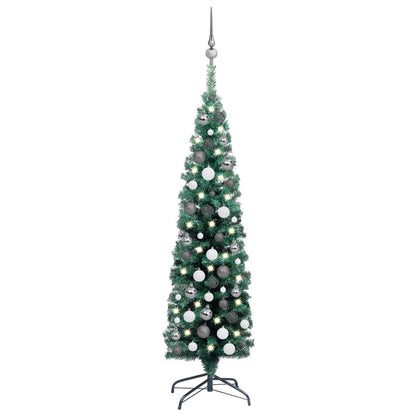 Kunstkerstboom Met Led's En Kerstballen Smal 120 Cm Groen