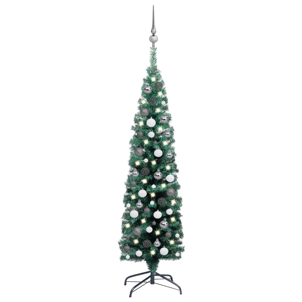 Kunstkerstboom Met Led's En Kerstballen Smal 150 Cm Groen
