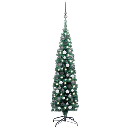 Kunstkerstboom Met Led's En Kerstballen Smal 150 Cm Groen