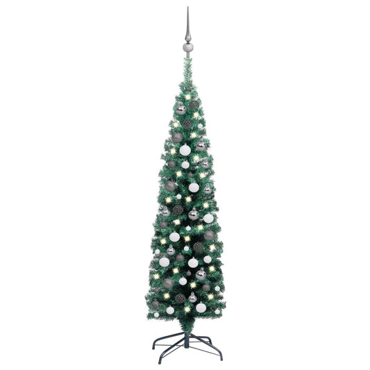 Kunstkerstboom Met Led's En Kerstballen Smal 150 Cm Groen