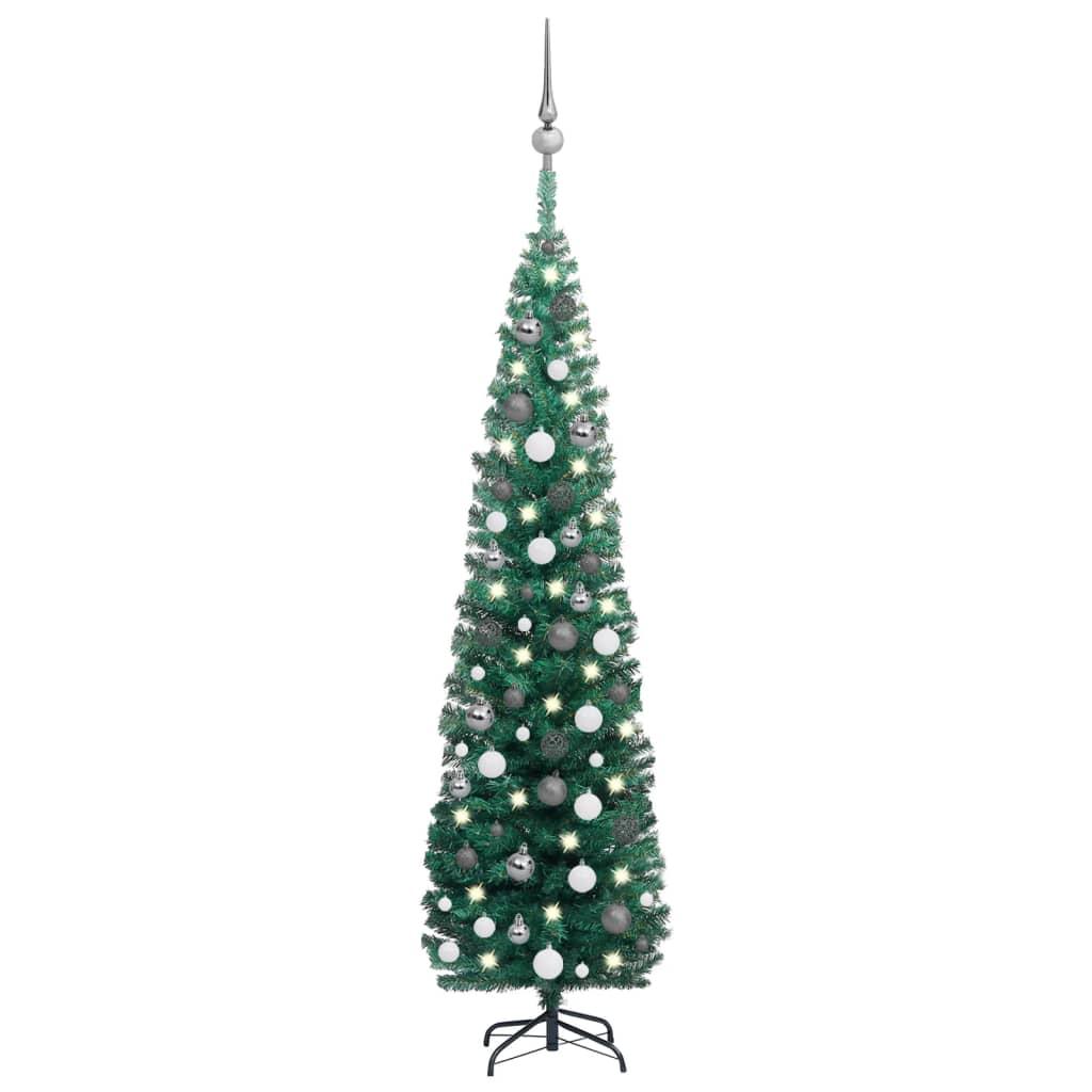 Kunstkerstboom Met Led's En Kerstballen Smal 180 Cm Groen