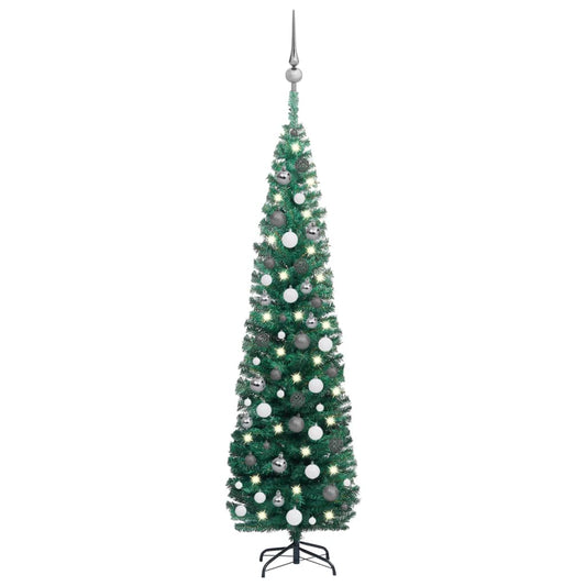 Kunstkerstboom Met Led's En Kerstballen Smal 180 Cm Groen