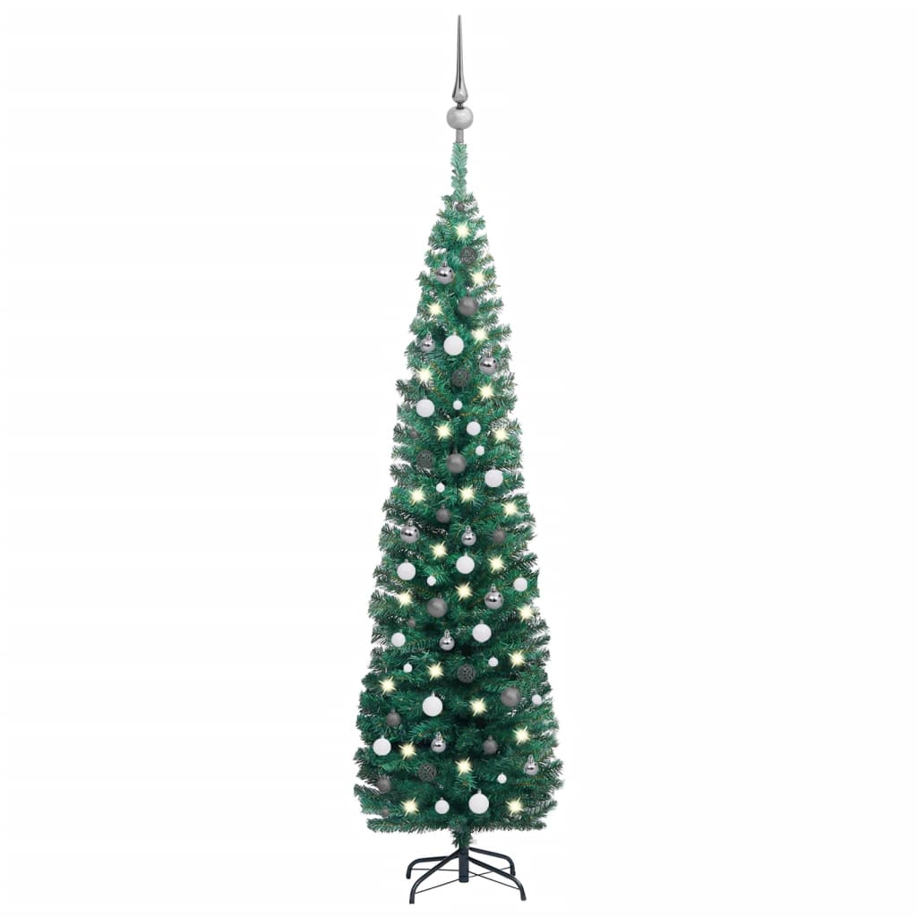 Kunstkerstboom Met Led's En Kerstballen Smal 240 Cm Groen