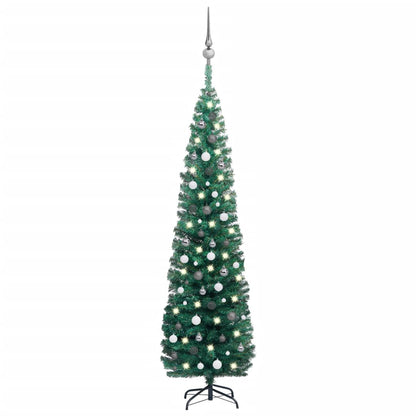 Kunstkerstboom Met Led's En Kerstballen Smal 240 Cm Groen
