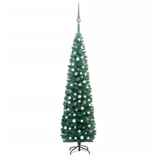 Kunstkerstboom Met Led's En Kerstballen Smal 240 Cm Groen