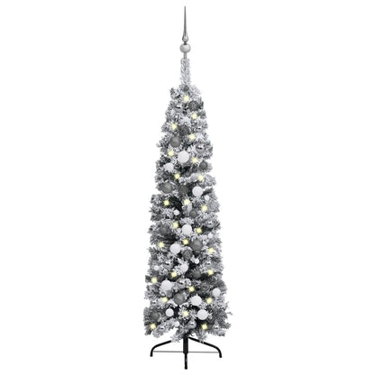 Kerstboom Met Led's, Kerstballen En Sneeuw Smal 120 Cm Groen