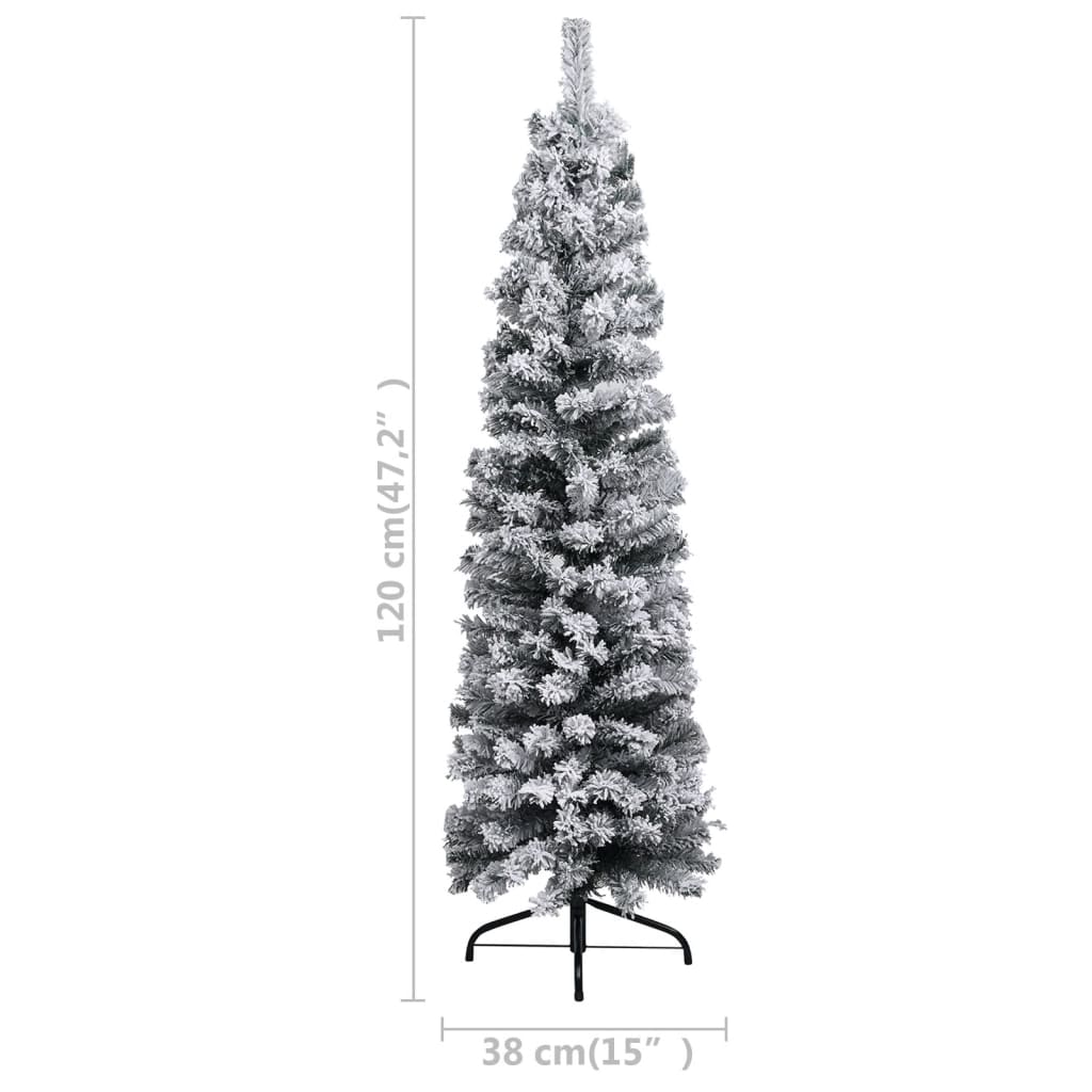 Kerstboom Met Led's, Kerstballen En Sneeuw Smal 120 Cm Groen