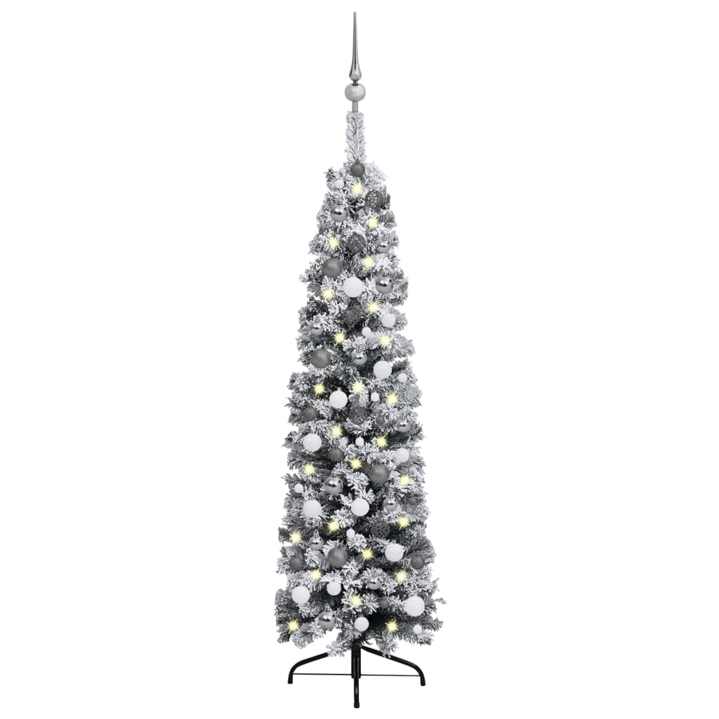 Kunstkerstboom Met Led's En Kerstballen Smal 150 Cm Groen