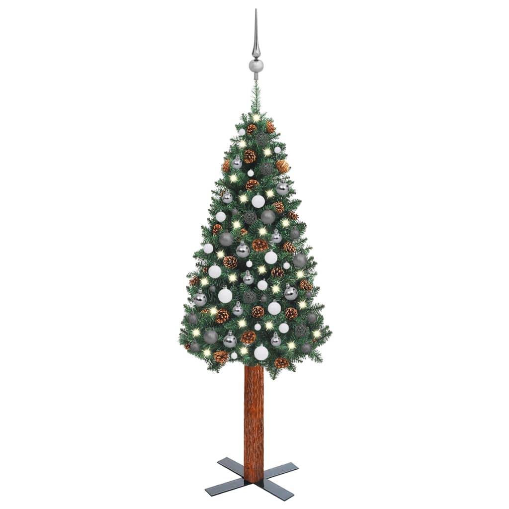 Kerstboom Met Led's En Kerstballen Smal 150 Cm Pvc Groen