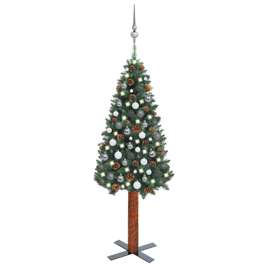 Kerstboom Met Led's En Kerstballen Smal 150 Cm Pvc Groen