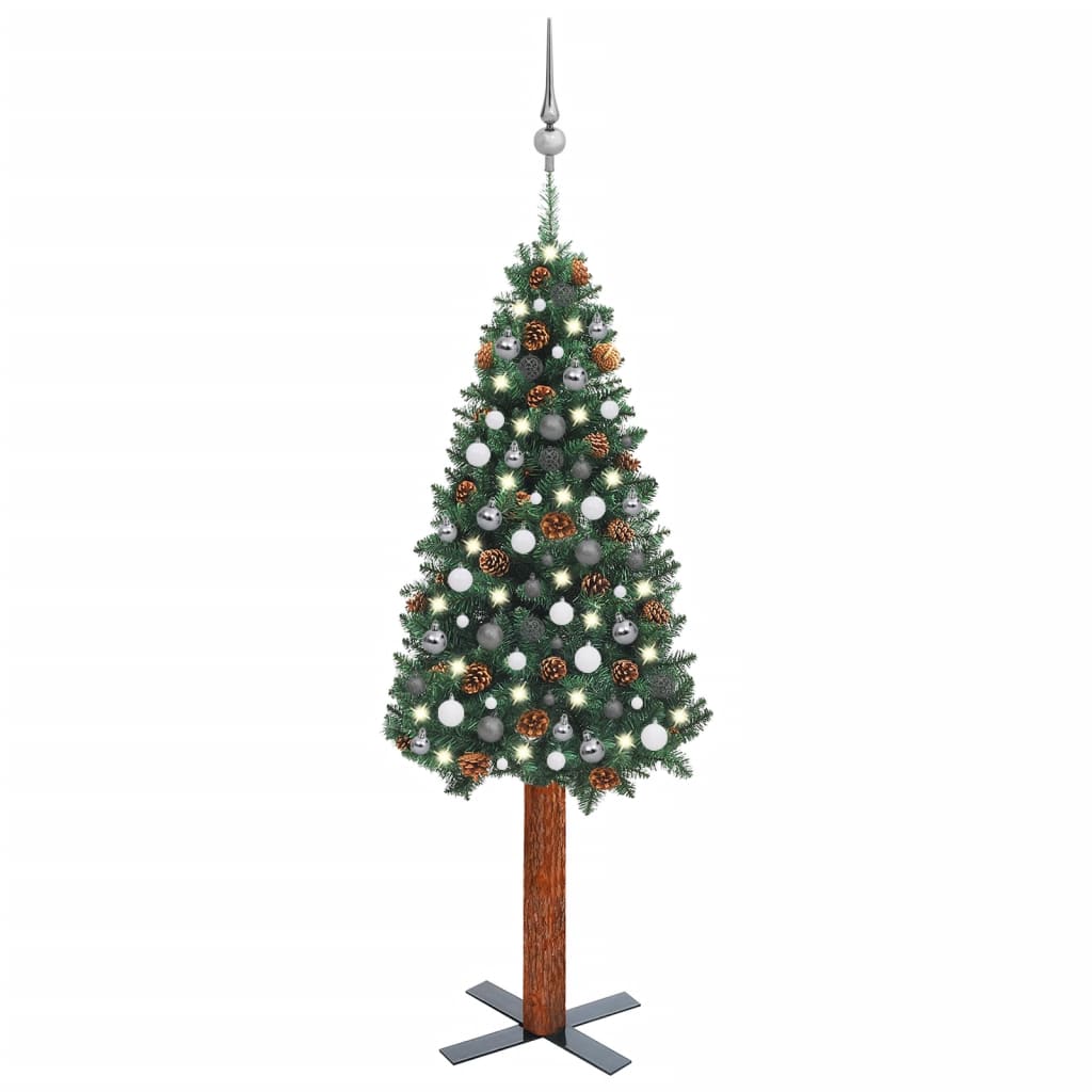 Kerstboom Met Led's En Kerstballen Smal 180 Cm Pvc Groen