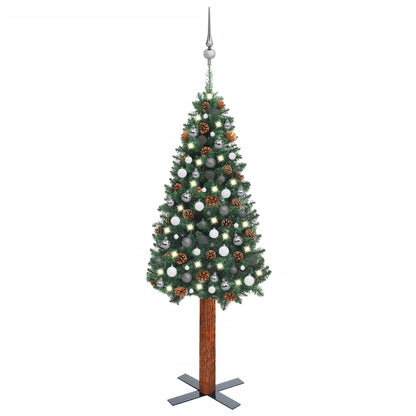Kerstboom Met Led's En Kerstballen Smal 180 Cm Pvc Groen