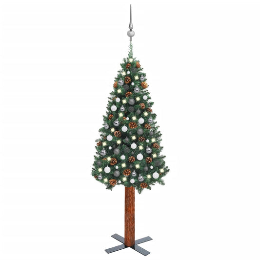 Kerstboom Met Led's En Kerstballen Smal 180 Cm Pvc Groen