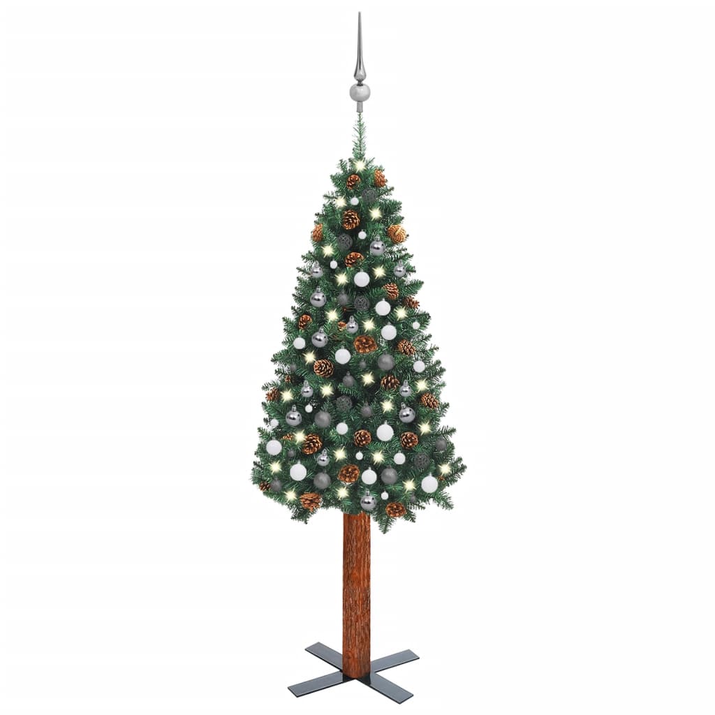 Kunstkerstboom Met Led's En Kerstballen Smal 210 Cm Pvc Groen