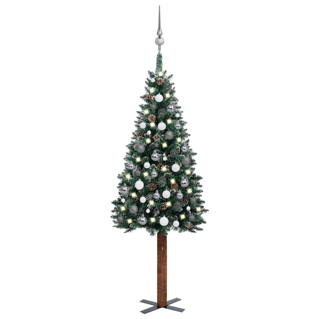 Kerstboom Met Led's En Kerstballen Smal 150 Cm Groen