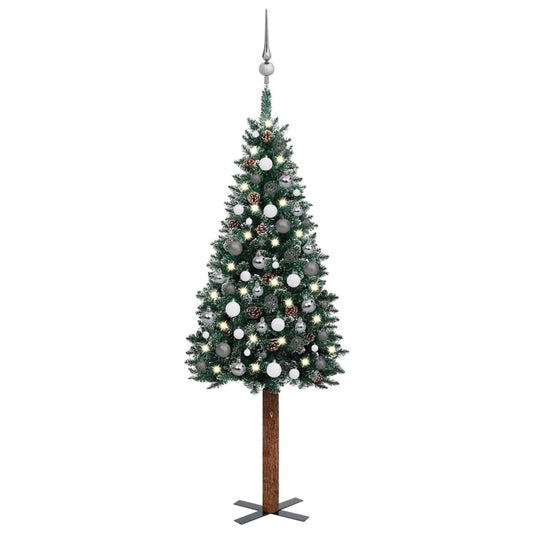 Kerstboom Met Led's En Kerstballen Smal 150 Cm Groen