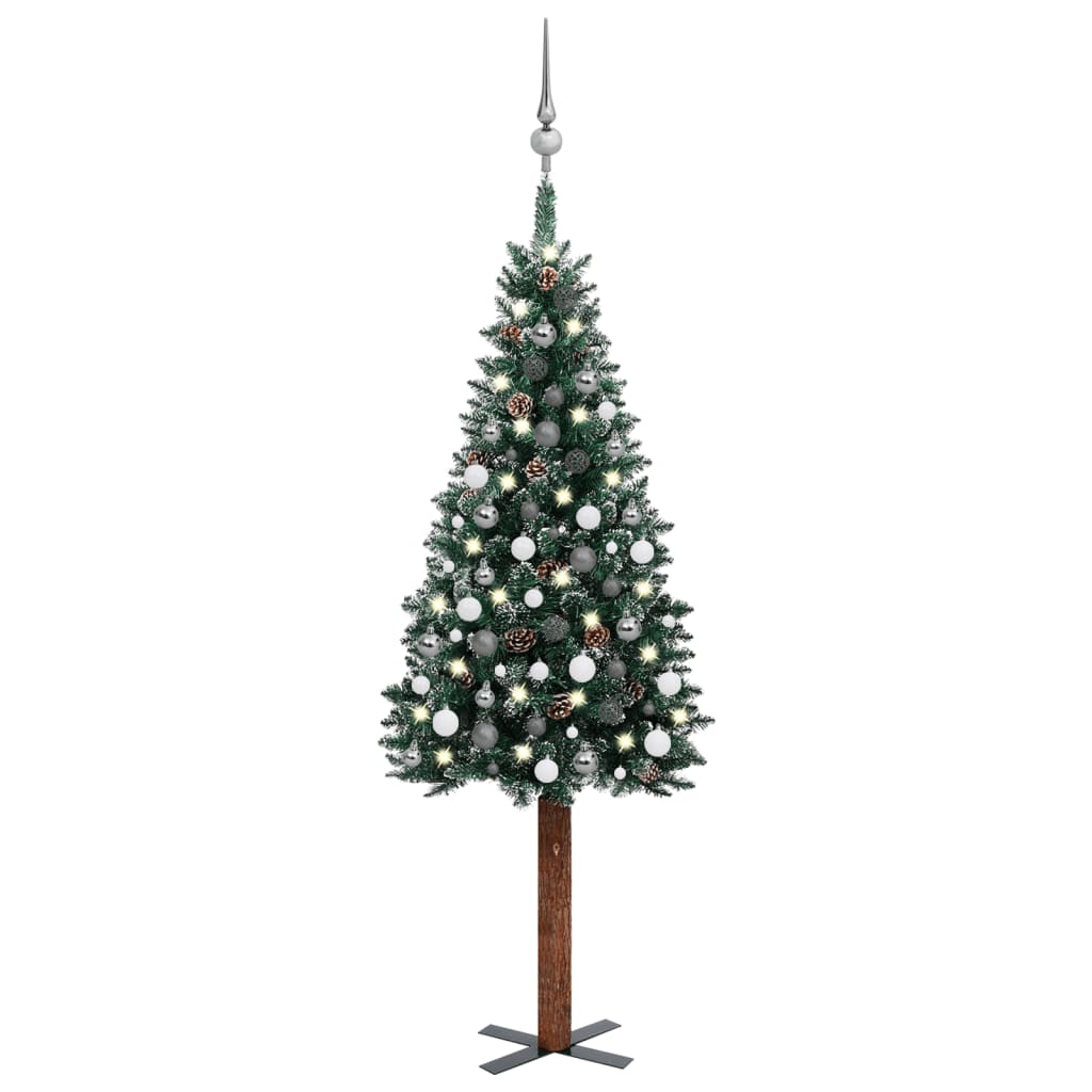 Kerstboom Met Led's En Kerstballen Smal 180 Cm Groen