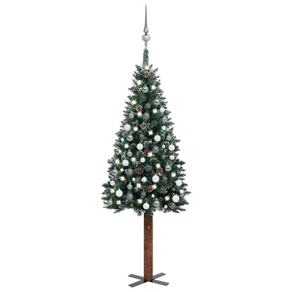 Kerstboom Met Led's En Kerstballen Smal 180 Cm Groen