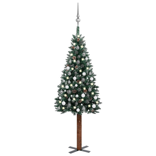 Kerstboom Met Led's En Kerstballen Smal 180 Cm Groen