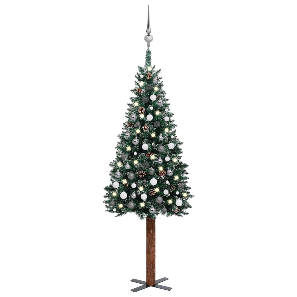 Kerstboom Met Led's En Kerstballen Smal 210 Cm Groen
