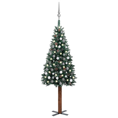 Kerstboom Met Led's En Kerstballen Smal 210 Cm Groen