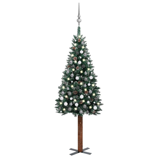 Kerstboom Met Led's En Kerstballen Smal 210 Cm Groen