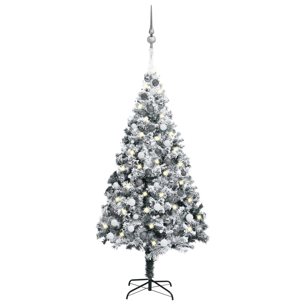 Kunstkerstboom Met Led's En Kerstballen 180 Cm Pvc Groen