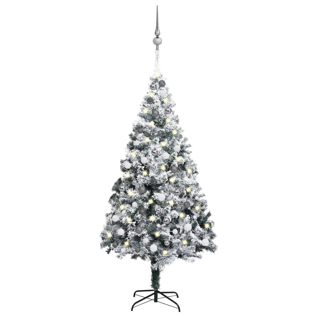 Kunstkerstboom Met Led's En Kerstballen 210 Cm Pvc Groen