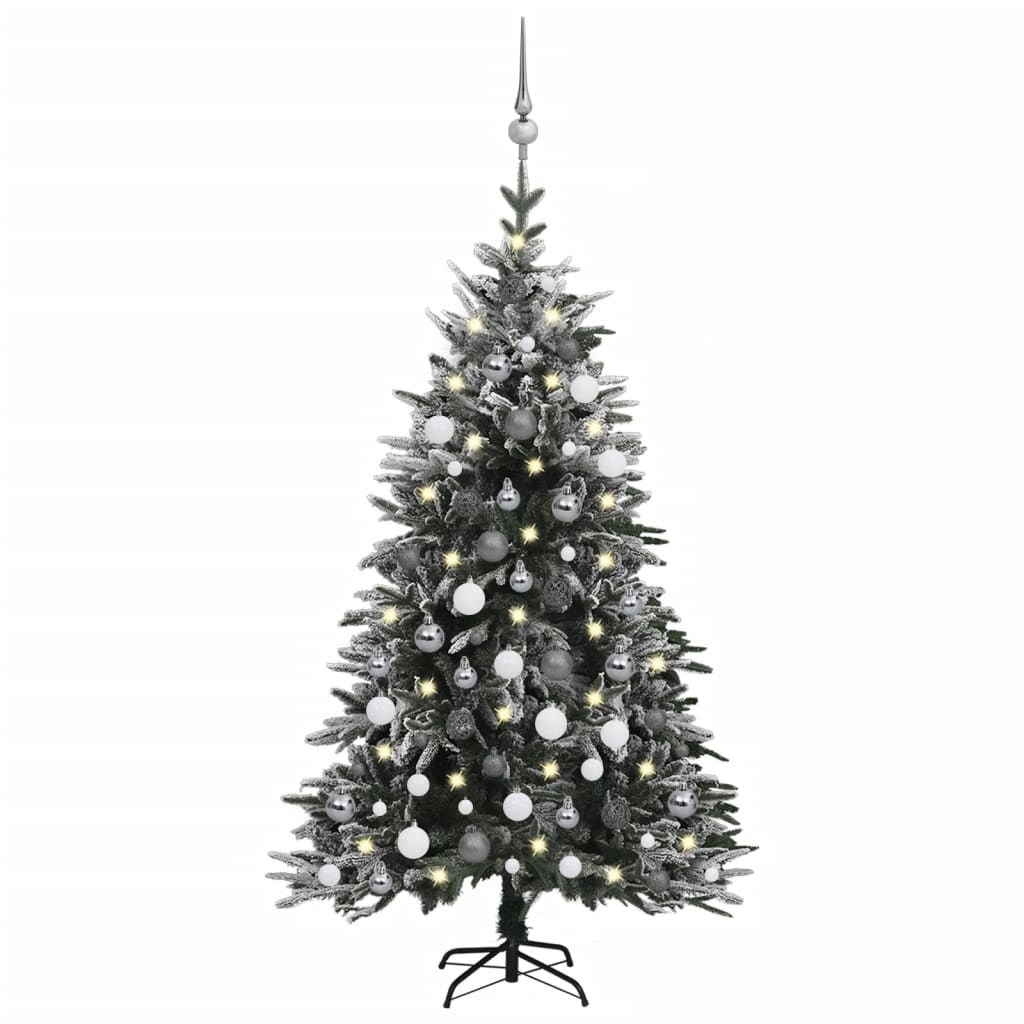 Kunstkerstboom Met Led's, Kerstballen En Sneeuw 120 Cm Pvc Pe