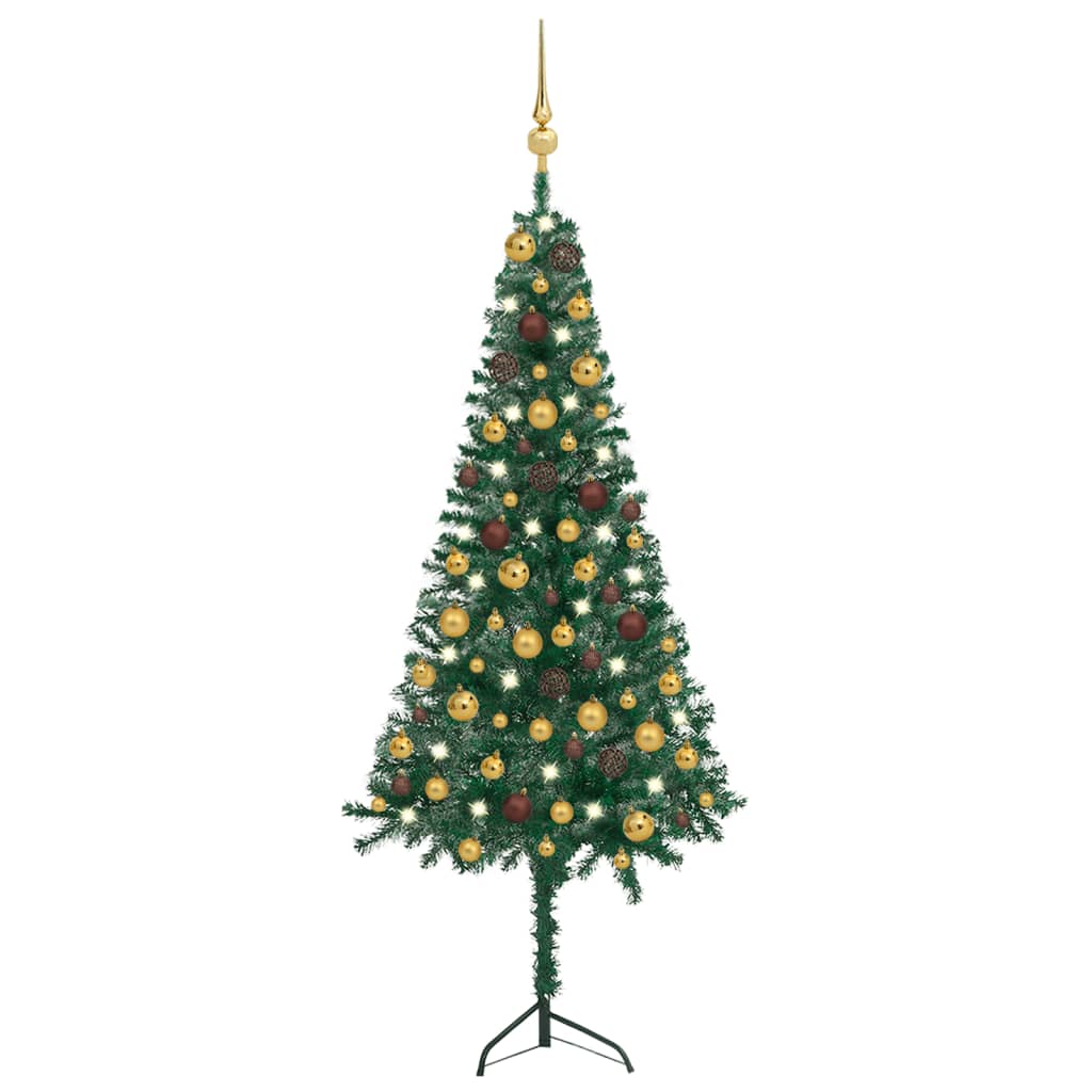 Kunstkerstboom Met Led's En Kerstballen Hoek 120 Cm Pvc Groen