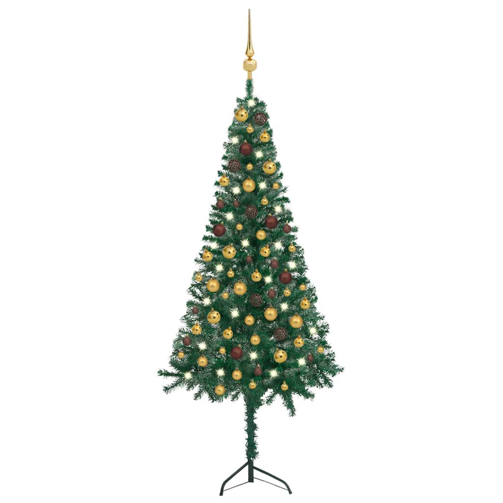 Kunstkerstboom Met Led's En Kerstballen Hoek 150 Cm Pvc Groen