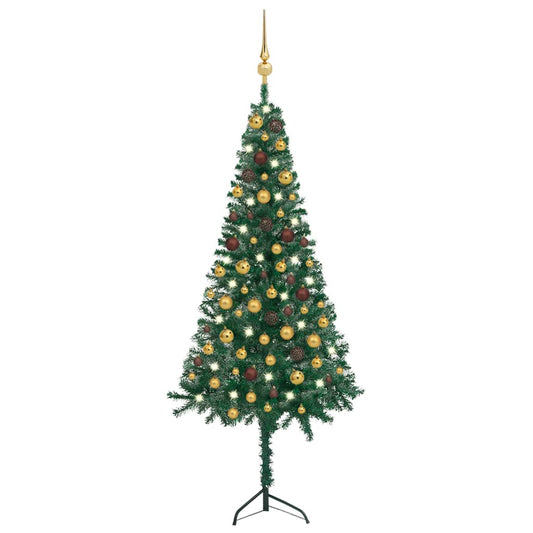 Kunstkerstboom Met Led's En Kerstballen Hoek 150 Cm Pvc Groen