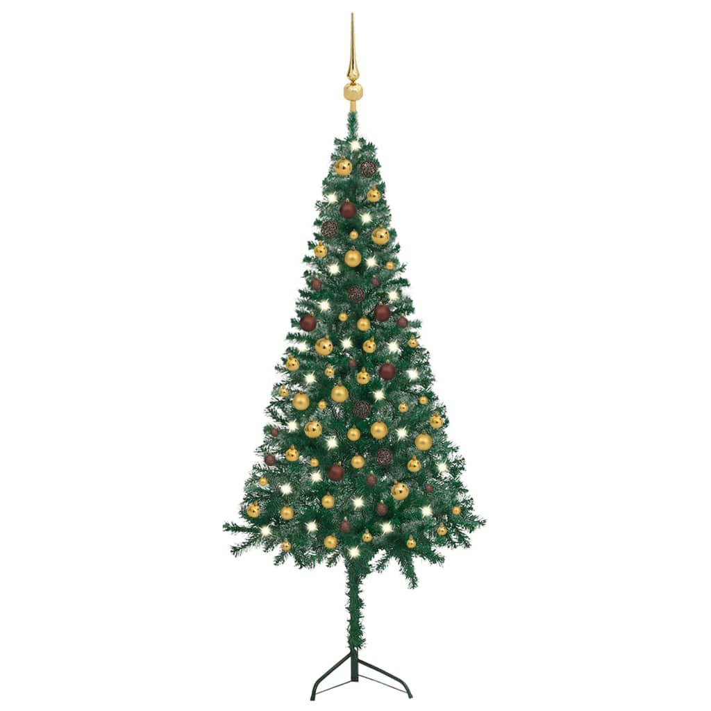 Kunstkerstboom Met Led's En Kerstballen Hoek 180 Cm Pvc Groen