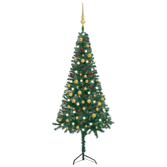 Kunstkerstboom Met Led's En Kerstballen Hoek 180 Cm Pvc Groen