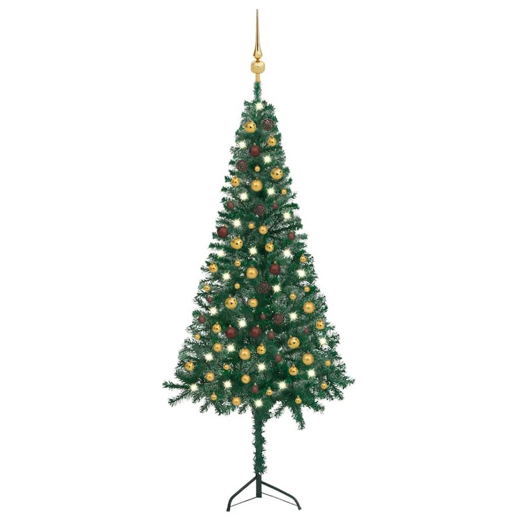 Kunstkerstboom Met Led's En Kerstballen Hoek 210 Cm Pvc Groen