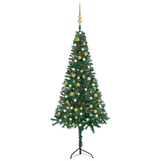 Kunstkerstboom Met Led's En Kerstballen Hoek 210 Cm Pvc Groen