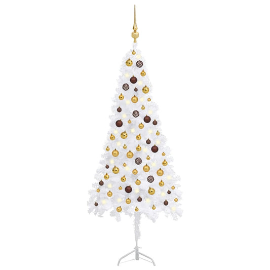 Kunstkerstboom Met Led's En Kerstballen Hoek 150 Cm Pvc Wit