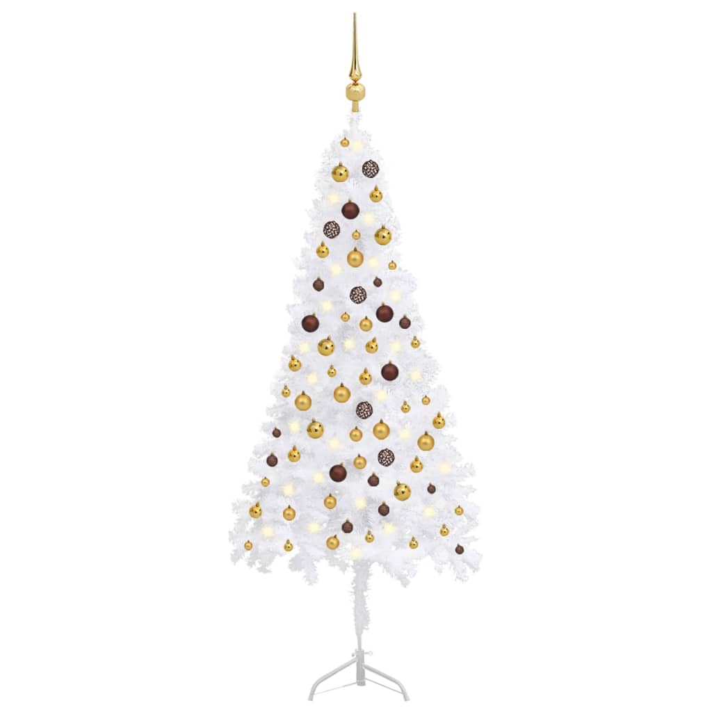 Kunstkerstboom Met Led's En Kerstballen Hoek 180 Cm Pvc Wit