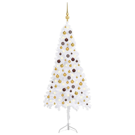 Kunstkerstboom Met Led's En Kerstballen Hoek 180 Cm Pvc Wit