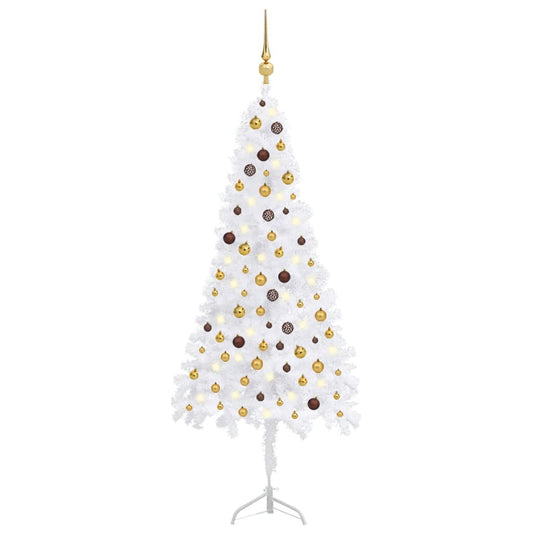 Kunstkerstboom Met Led's En Kerstballen Hoek 210 Cm Pvc Wit