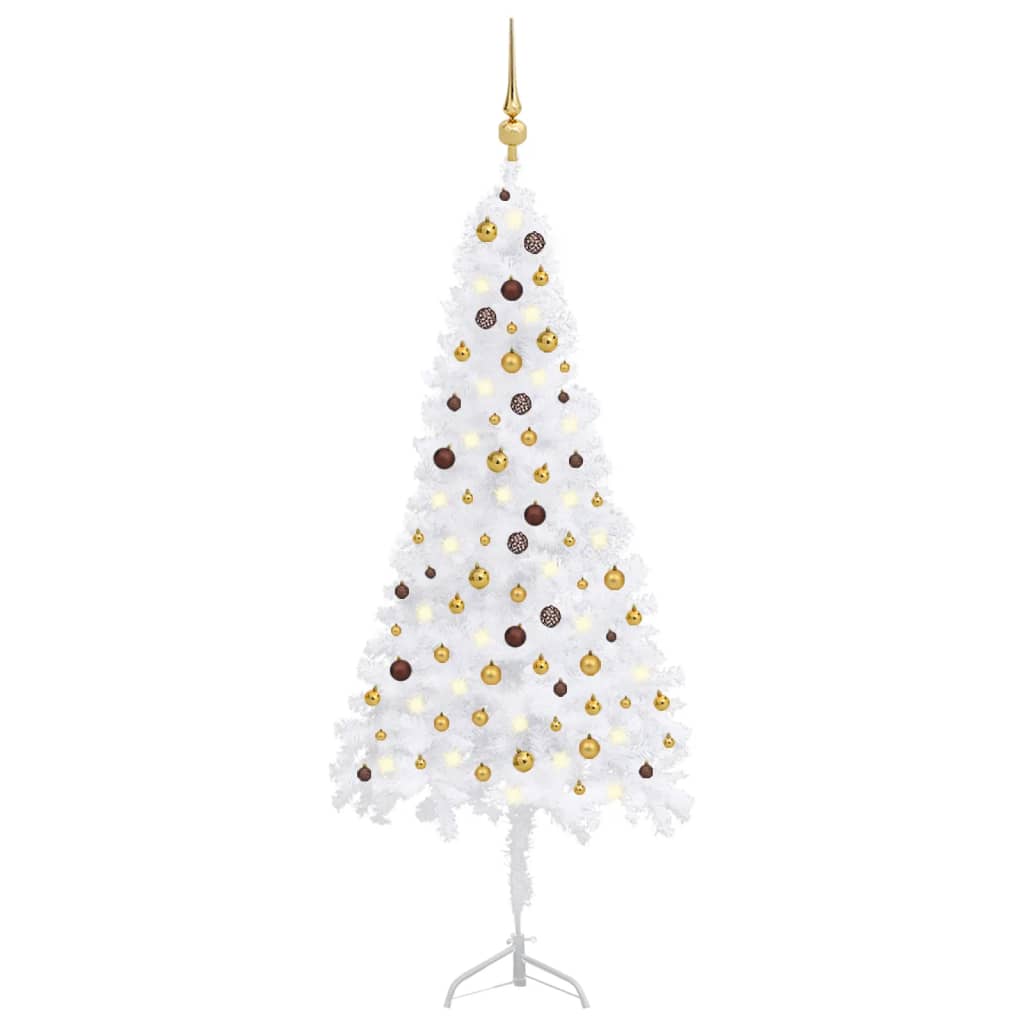 Kunstkerstboom Met Led's En Kerstballen Hoek 240 Cm Pvc Wit